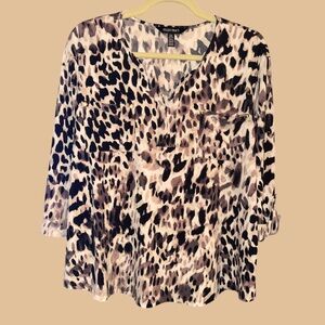 Ellen Tracy Women's Animal Print Top - Black and Cream‎ Size XL